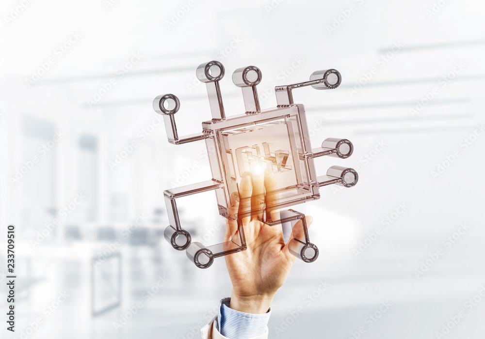 Obraz premium Computing and innovation concept with chip icon. Mixed media