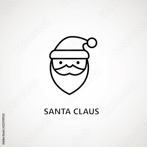 santa claus face beard moustache happy xmas christmas new year outline thin line vector icon black on white background.