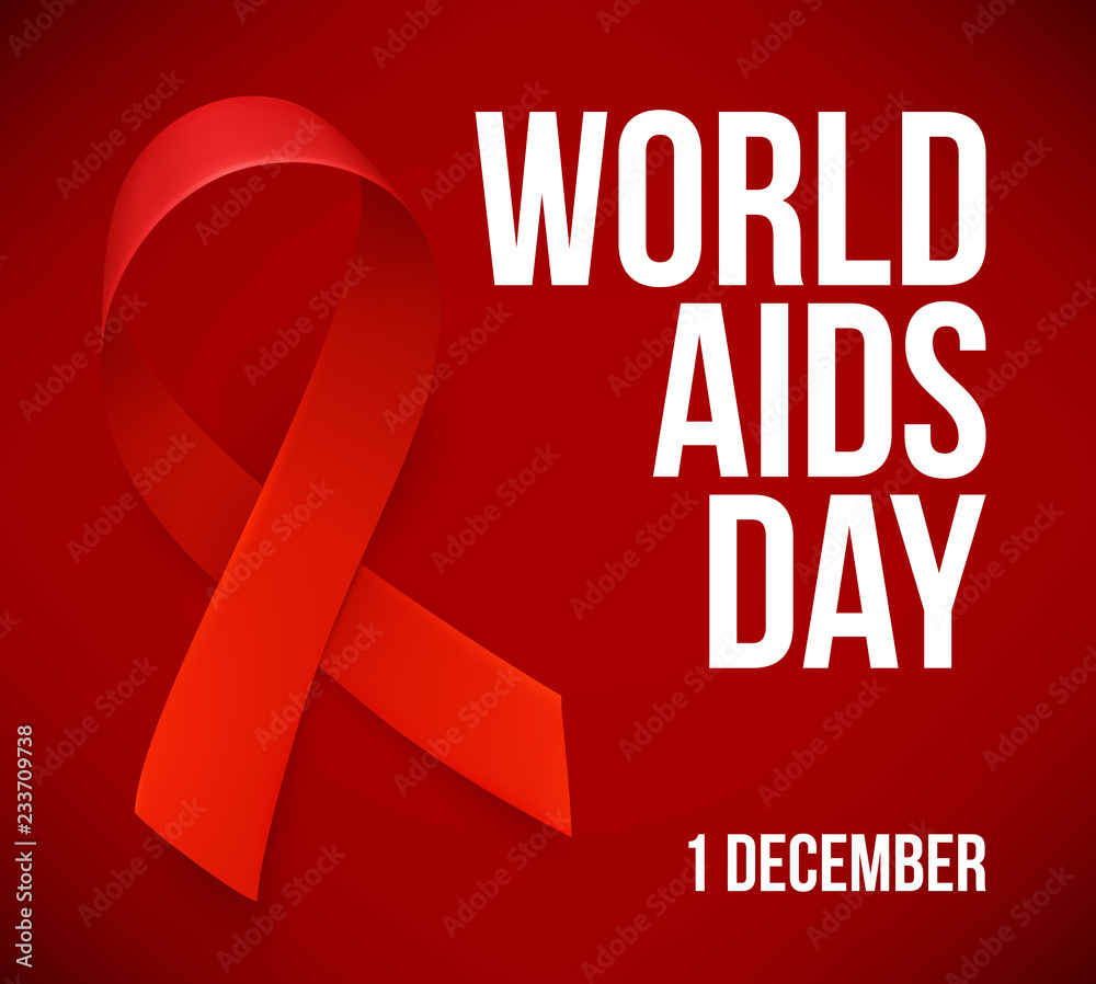 Banner with realistic red ribbon. Poster with symbol for world aids day, 1 december. Design template, vector Banner with realistic red ribbon. Poster with symbol for world aids day, 1 december. Design template, vector