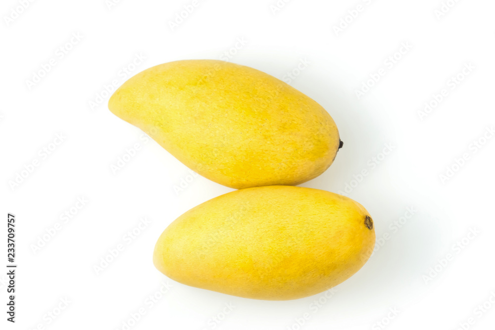 Mango ripe fresh fruit. top view Isolated on a white background and clipping path.