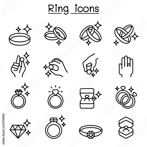 Ring icon set in thin line style