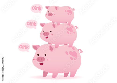 cute pink pigs character stack illustration
