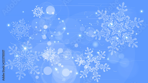Snowflakes and festive lights - vector background with beautiful snowflakes that merrily shine and shimmer in color space