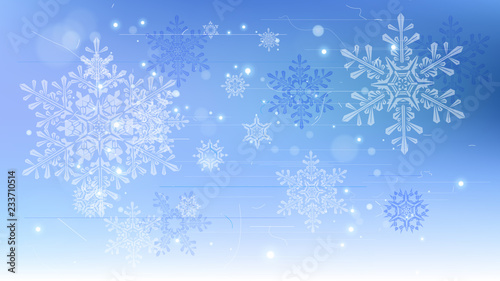 Snowflakes and festive lights - vector background with beautiful snowflakes that merrily shine and shimmer in color space