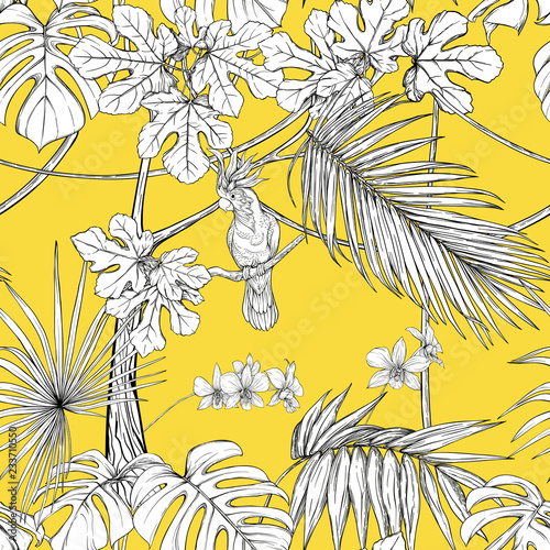 Seamless pattern, background. with tropical plants