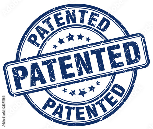 patented blue grunge round vintage rubber stamp