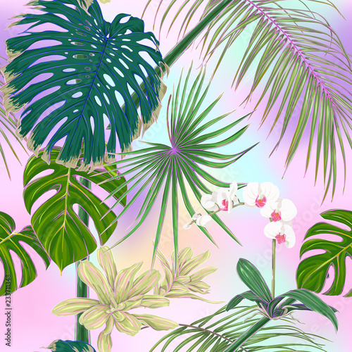 Seamless pattern  background. with tropical plants