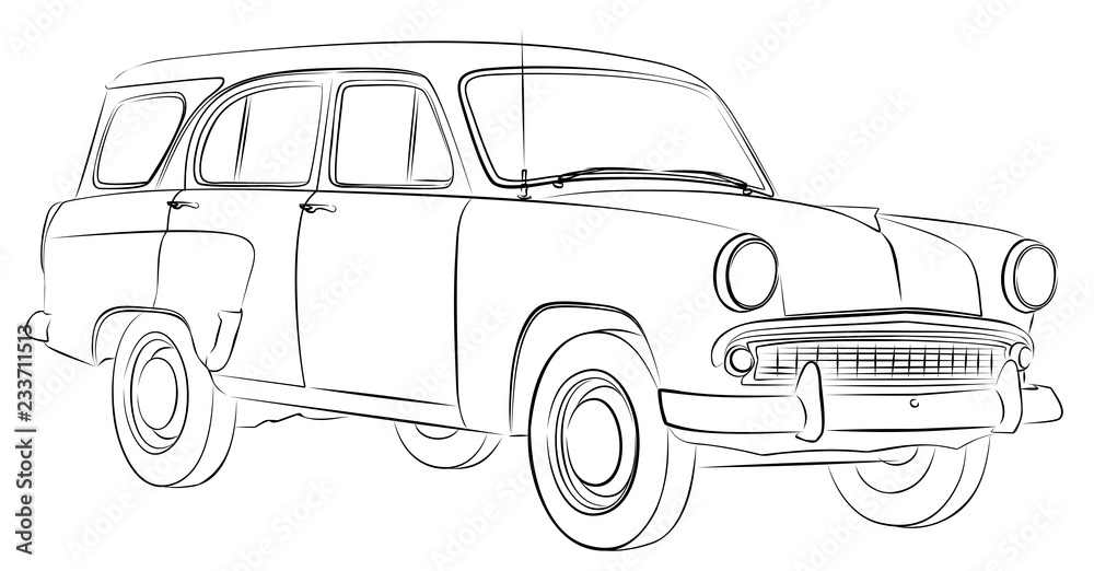 Sketch of retro car.