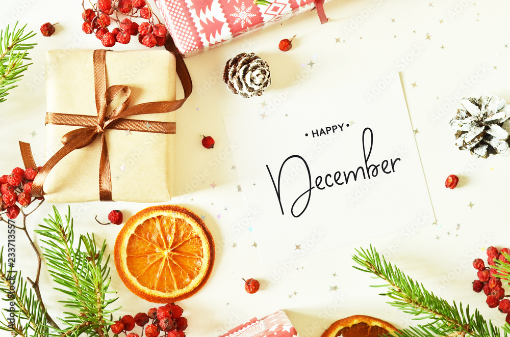 Obraz premium Happy December calligraphy inscription.