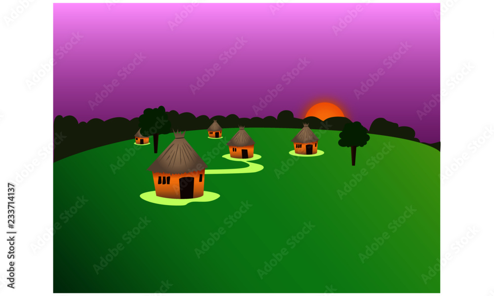 Naklejka premium african village landscape with huts