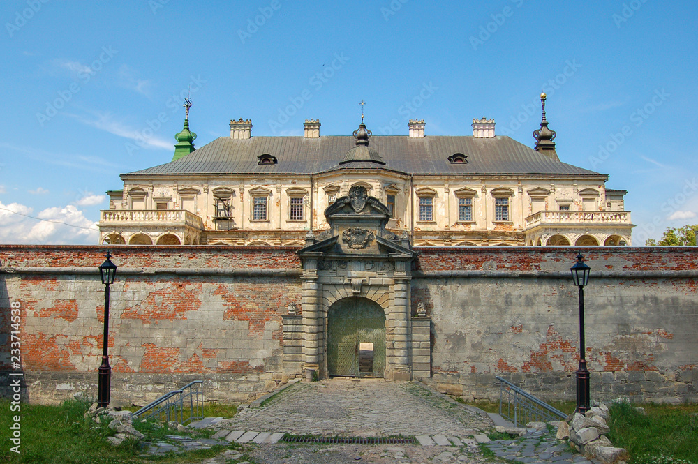 Old abandoned castle in Lviv region, Pidhirtsi, Ukraine, since 1635. The view from the front side
