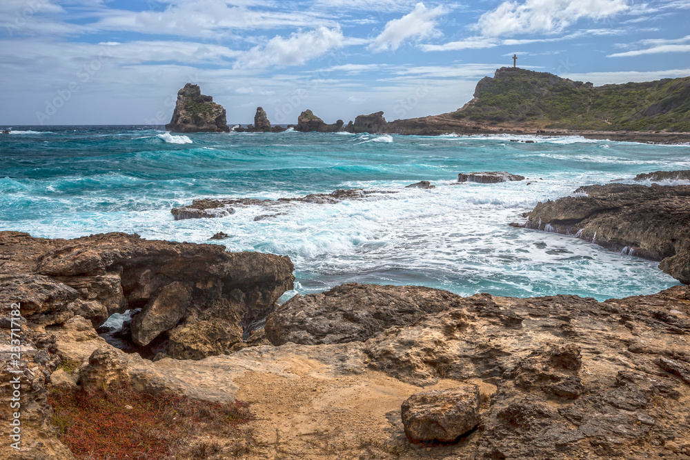Seascape on a windy day at Pointe des Chateaux in Guadeloupe Seascape on a windy day at Pointe des Chateaux in Guadeloupe