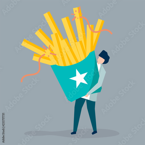 A man holding a potato fries