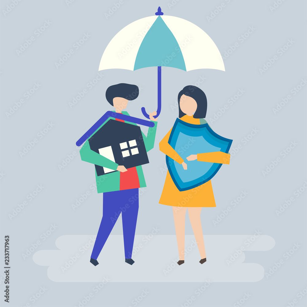 Couple and a house insurance concept illustration Couple and a house insurance concept illustration