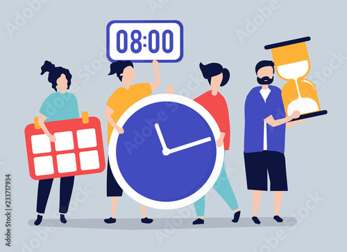 Characters of people holding time management concept illustration
