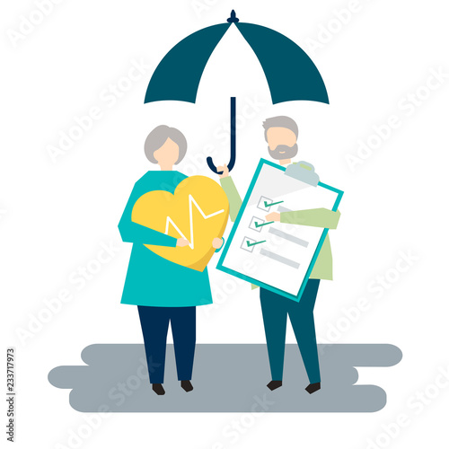 Characters of a senior couple and health insurance illustration