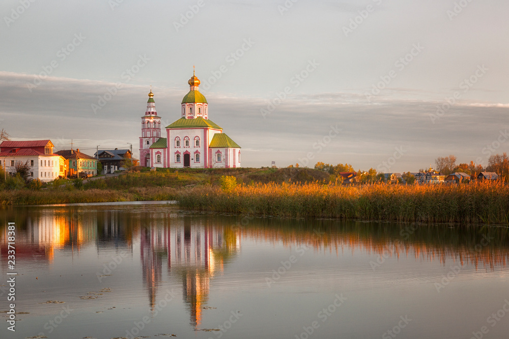 Suzdal, Ilinsky church in autumn sunrise. Russia Suzdal, Ilinsky church in autumn sunrise. Russia