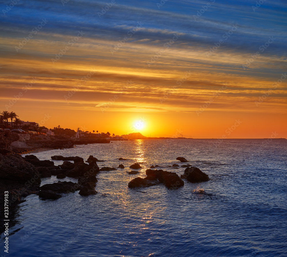 Denia sunset skyline in Las Rotas Alicante