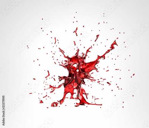 Beautiful splash of red juice or wine isolated on white background. 3d render