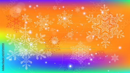 Snowflakes and festive lights - vector background with beautiful snowflakes that merrily shine and shimmer in color space