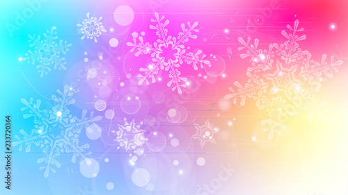Snowflakes and festive lights - vector background with beautiful snowflakes that merrily shine and shimmer in color space