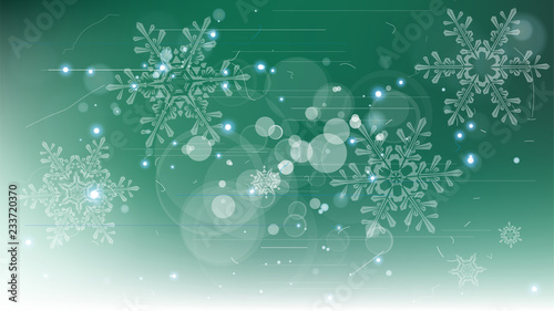 Snowflakes and festive lights - vector background with beautiful snowflakes that merrily shine and shimmer in color space