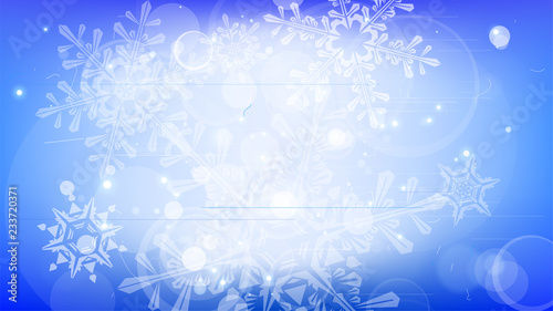 Fototapeta Naklejka Na Ścianę i Meble -  Snowflakes and festive lights - vector background with beautiful snowflakes that merrily shine and shimmer in color space