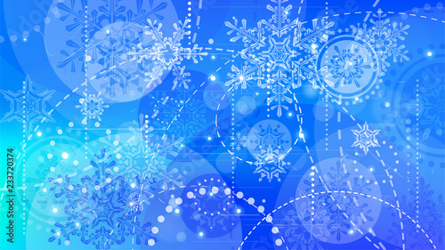 Snowflakes and festive lights - vector background with beautiful snowflakes that merrily shine and shimmer in color space