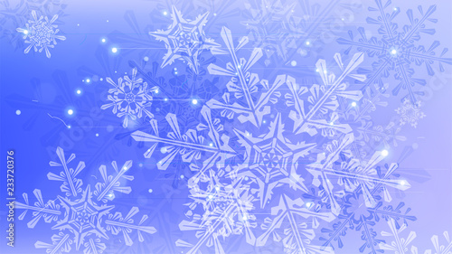 Snowflakes and festive lights - vector background with beautiful snowflakes that merrily shine and shimmer in color space
