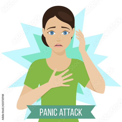 Girl suffers from panic attacks or panic disorder. Medicine infographic for brochures and magazines. Vector