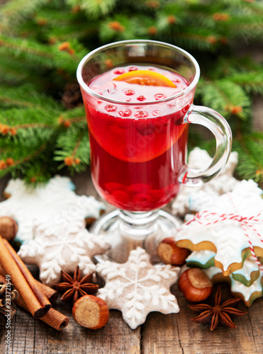 Glass of hot mulled wine