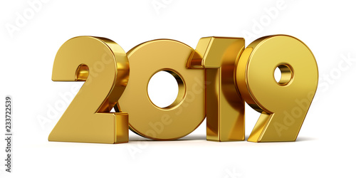 New 2019 year golden isolated on white background. 3D rendered. Illustration for the new year. Christmas illustration.