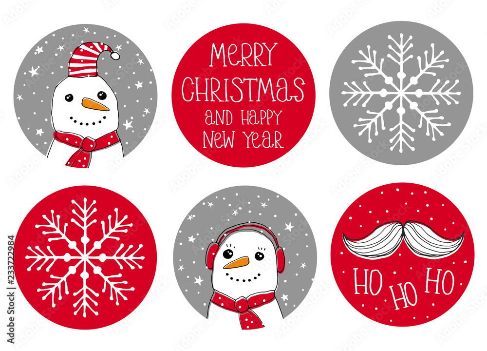 Merry Christmas and Happy New Year Stickers