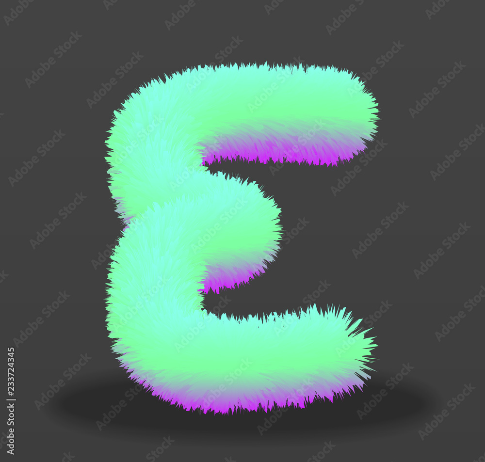the letter E with the effect of fur. the letter E with the effect of fur.
