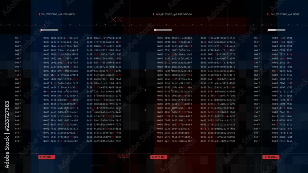Programming code strings running on screen, hacking process, security beach. Abstract hacking background