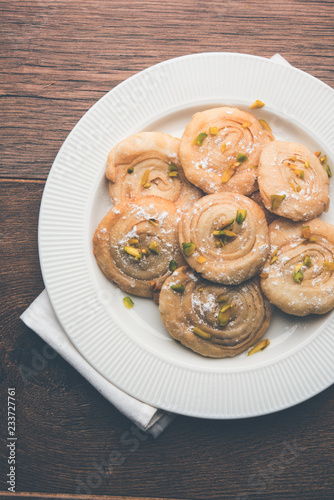 Chirote or Chiroti is a sweet dish from Karnataka and Maharashtra. Served in a plate as a dessert on Festivals or wedding. Selective focus