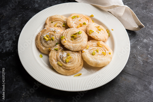 Chirote or Chiroti is a sweet dish from Karnataka and Maharashtra. Served in a plate as a dessert on Festivals or wedding. Selective focus photo