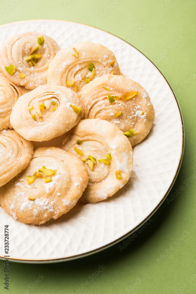 Chirote or Chiroti is a sweet dish from Karnataka and Maharashtra. Served in a plate as a dessert on Festivals or wedding. Selective focus