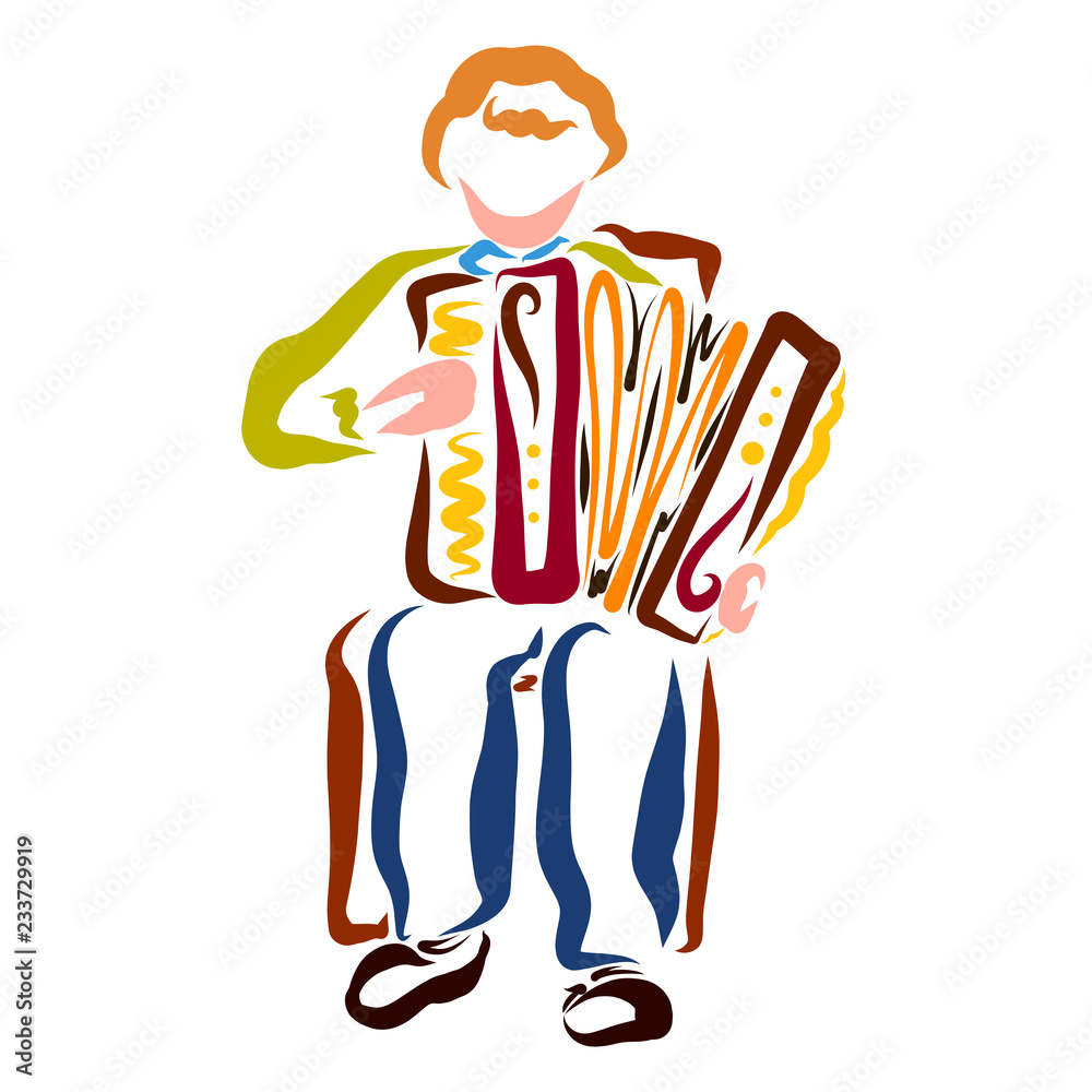 A young man plays the accordion, folk music A young man plays the accordion, folk music