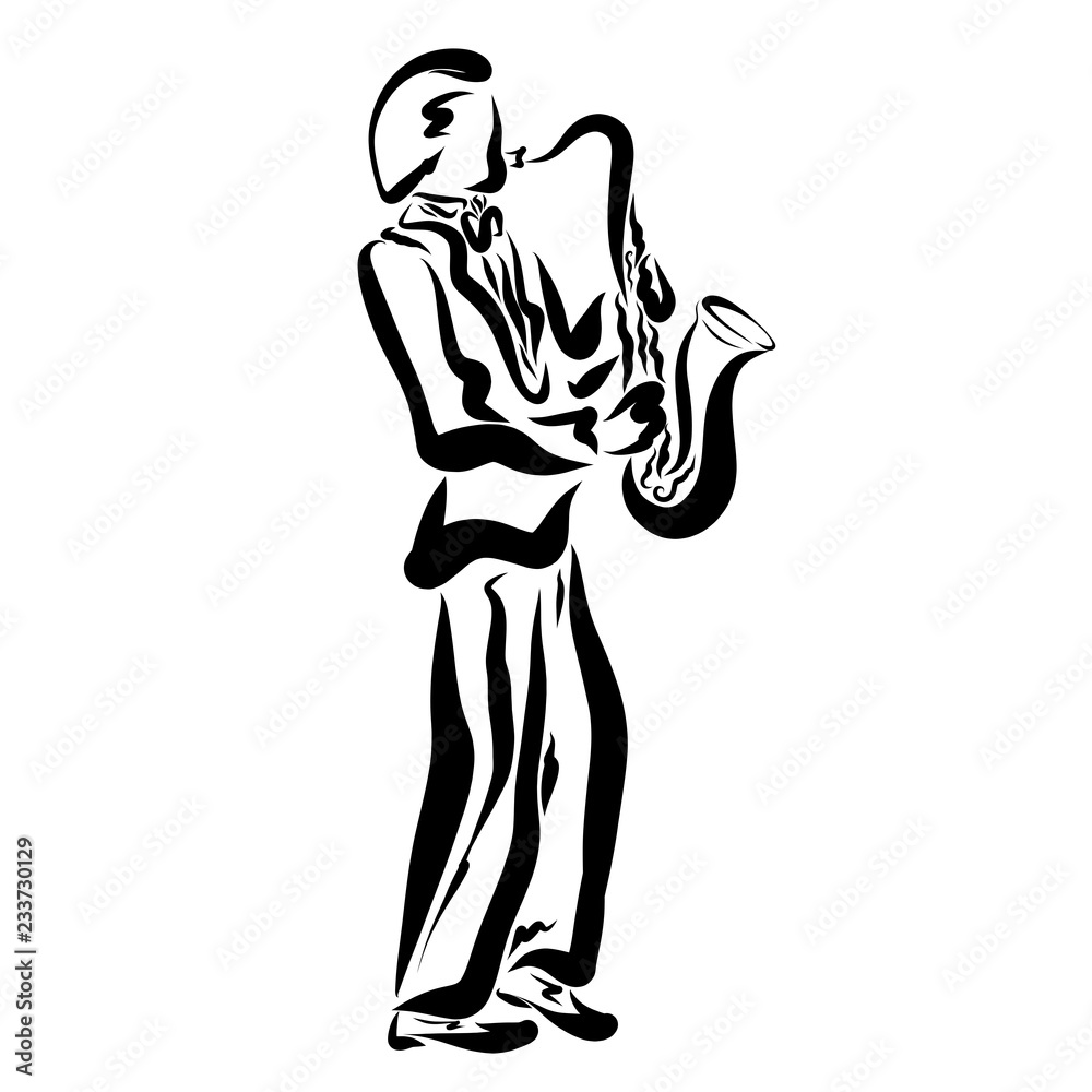 Playing the saxophone, sensual music, young man