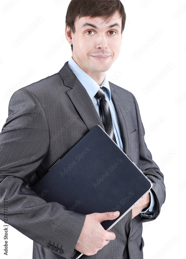 young businessman with a laptop.isolated on white young businessman with a laptop.isolated on white