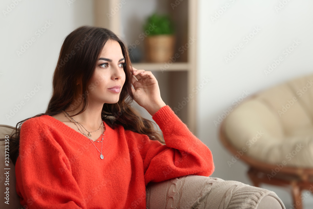 Portrait of beautiful young woman at home Portrait of beautiful young woman at home