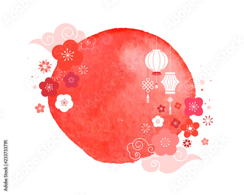 Happy Chinese new year 2019, the year of pig. Vector banner, watercolor background