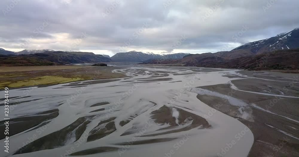 Aerial view of diverging glacial river in Iceland Aerial view of diverging glacial river in Iceland