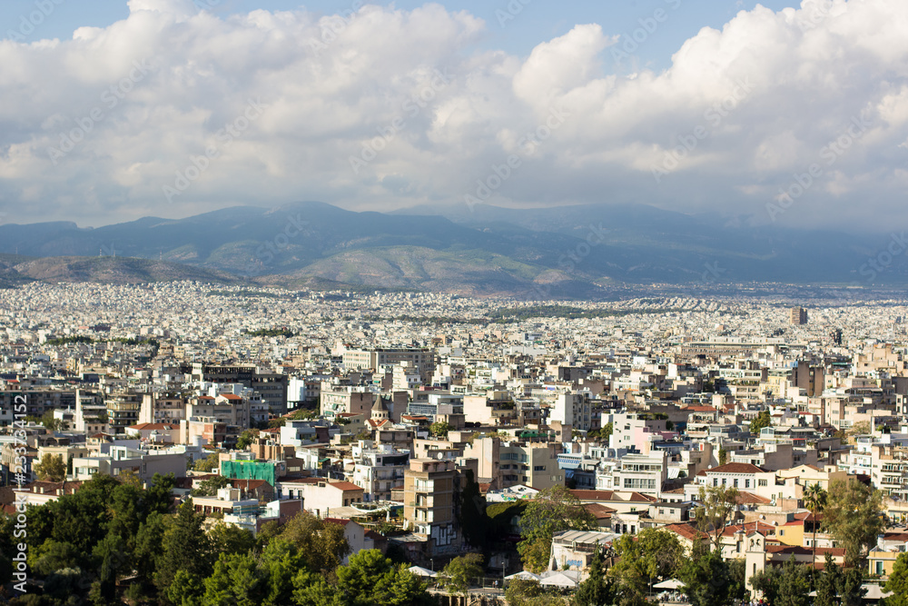 overcrowded south Mediterranean district city buildings and mountain horizon background nature landscape in clear weather time