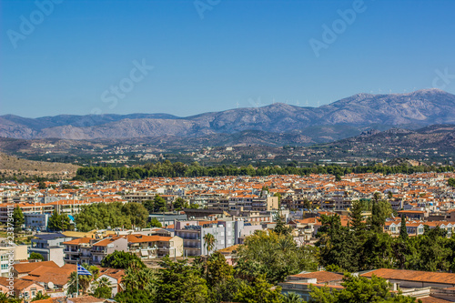overcrowded south Mediterranean district city buildings and mountain horizon background nature landscape in clear weather time