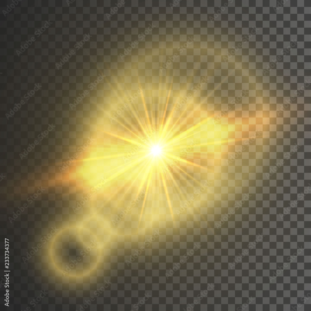 Transparent glow light effect. Star burst with sparkles. Gold glitter. Vector illustration