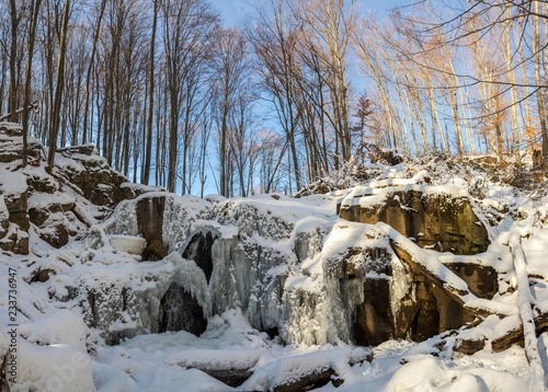 Frozen waterfall in Carpathian mountains, Ukraine