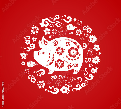 Happy Chinese new year 2019, the year of pig. Vector banner, background