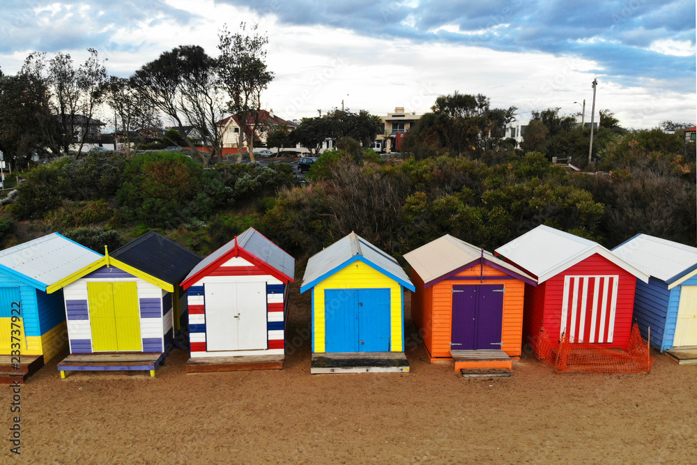 Ariel View of the Bath Boxes at Brighton Beach, Melbourne, Australia